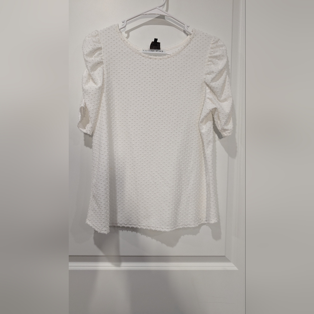 W5 White Textured Blouse with Puff Sleeves